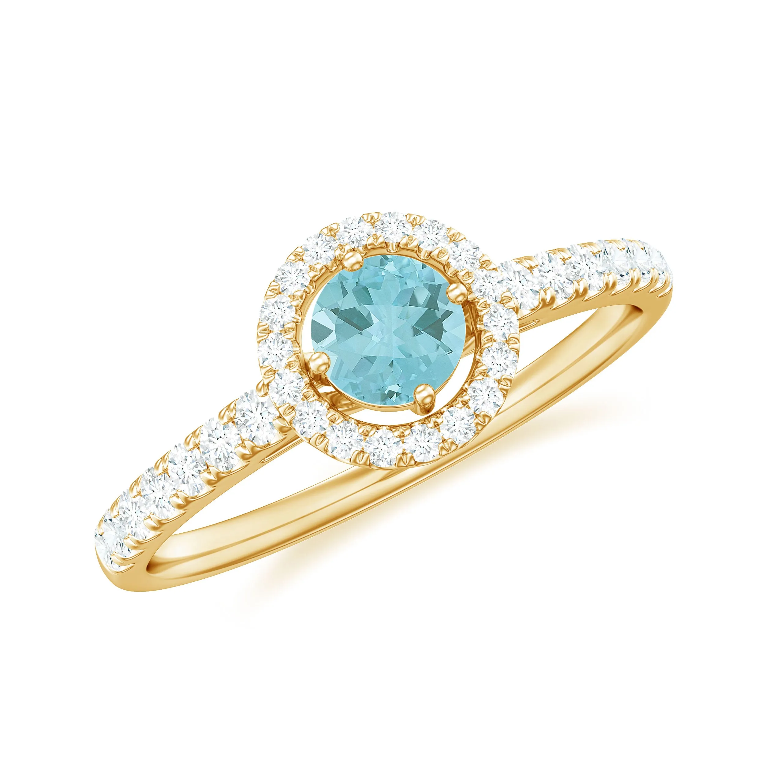 0.75 CT Diamond Halo Engagement Ring with Sky Blue Topaz