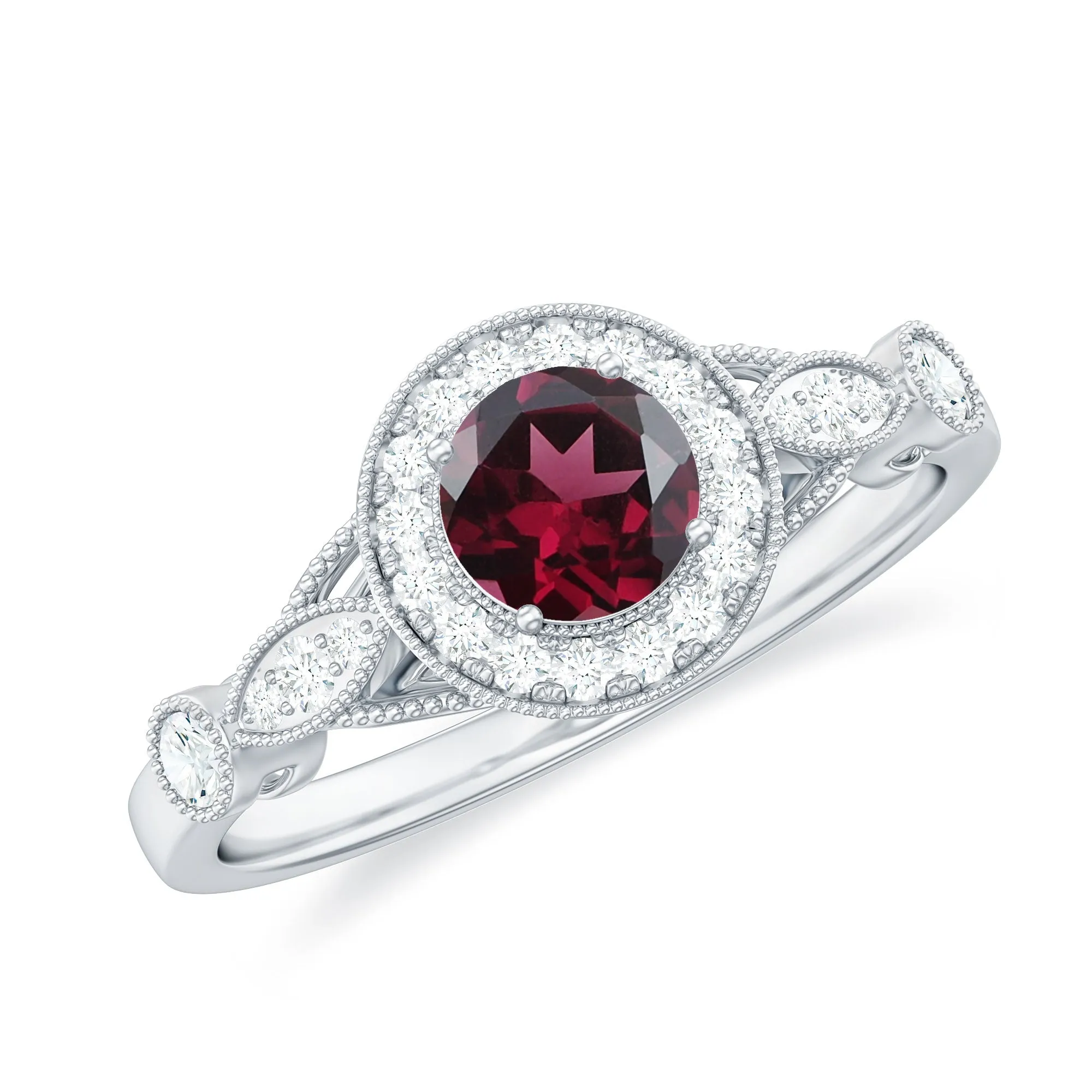 1 CT Antique Rhodolite and Diamond Engagement Ring with Milgrain Details