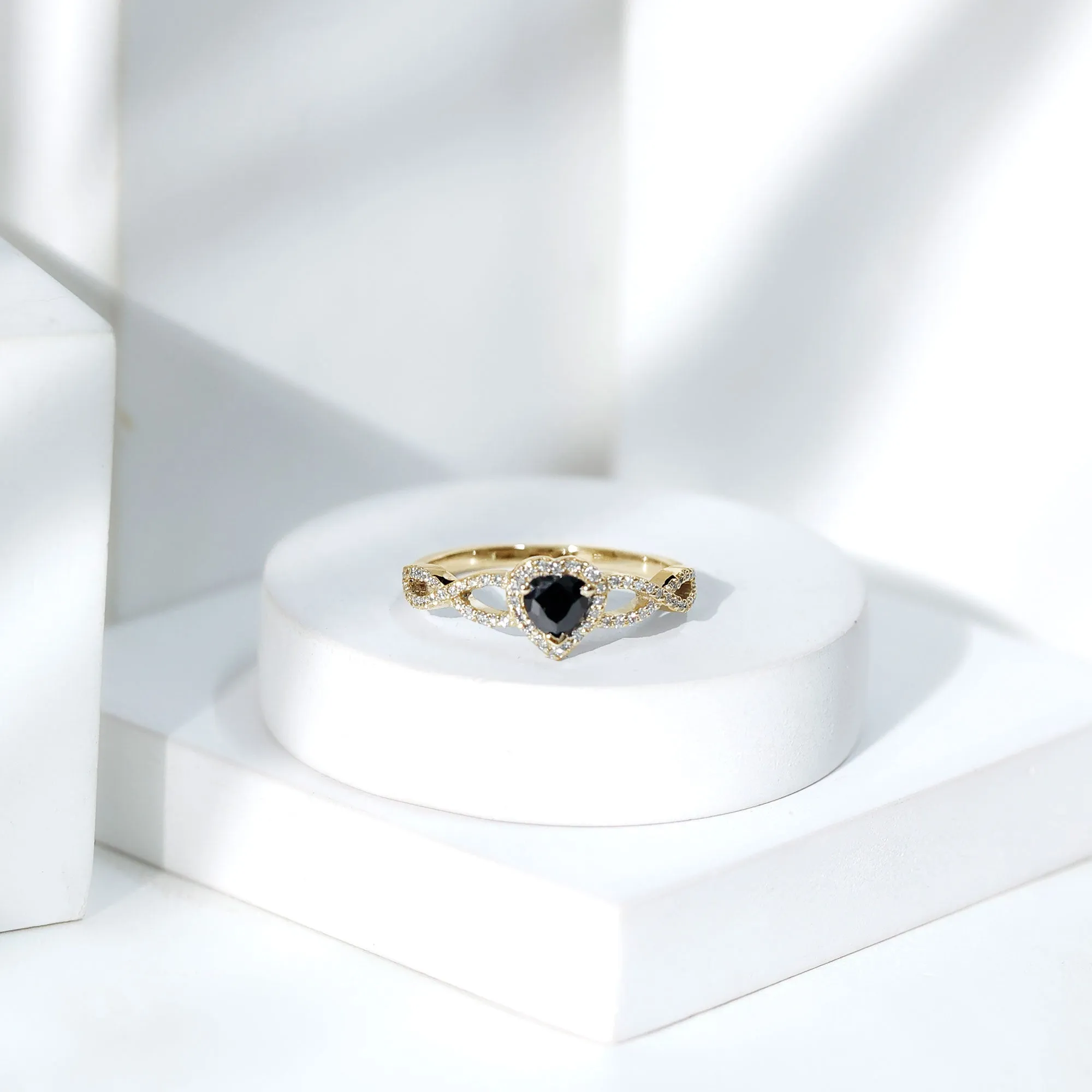 1 CT Created Black Diamond Heart Crisscross Engagement Ring with Diamond