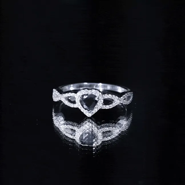 1 CT Created Black Diamond Heart Crisscross Engagement Ring with Diamond