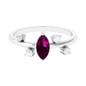 1 CT Marquise Cut Rhodolite Scatter Solitaire Ring with Diamond