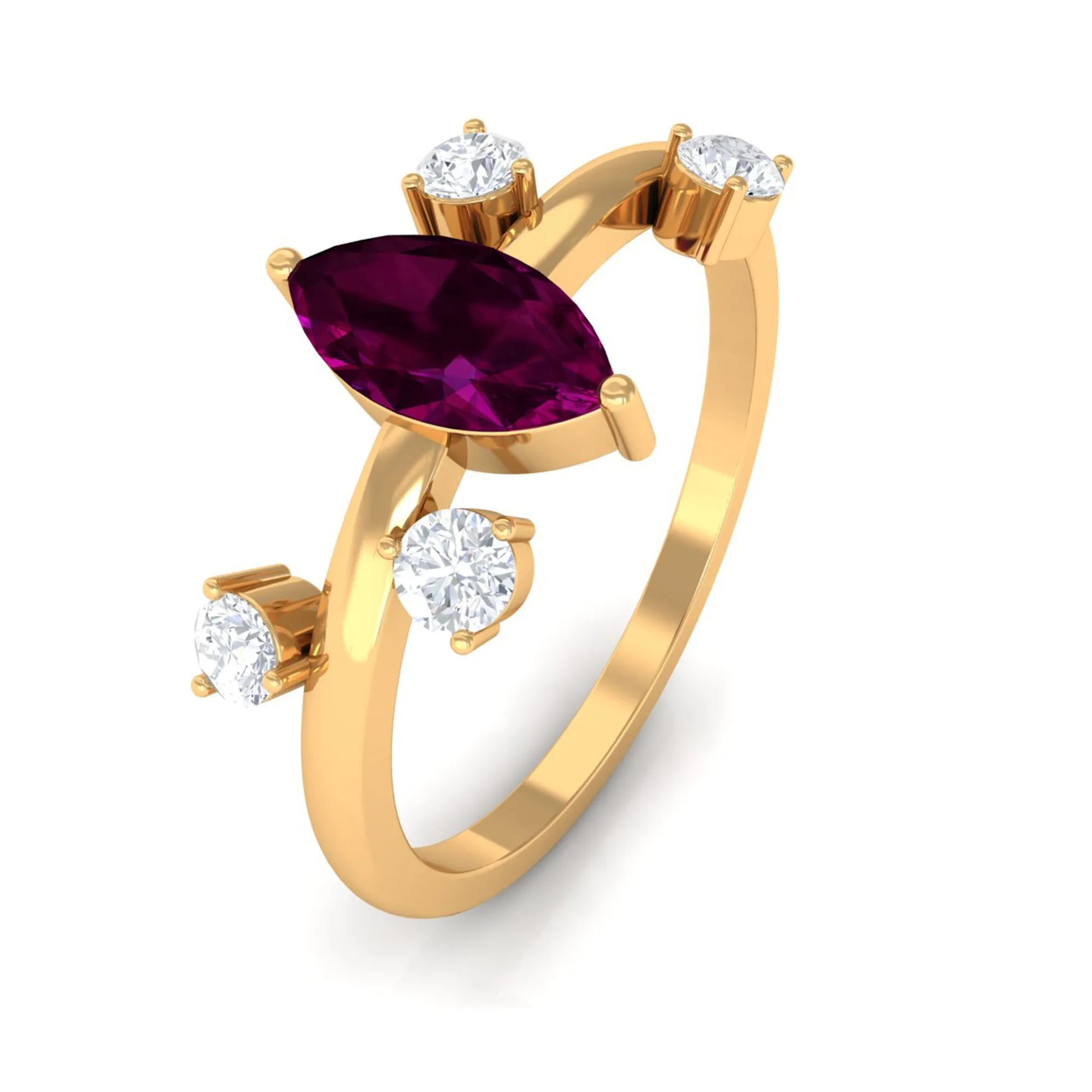 1 CT Marquise Cut Rhodolite Scatter Solitaire Ring with Diamond