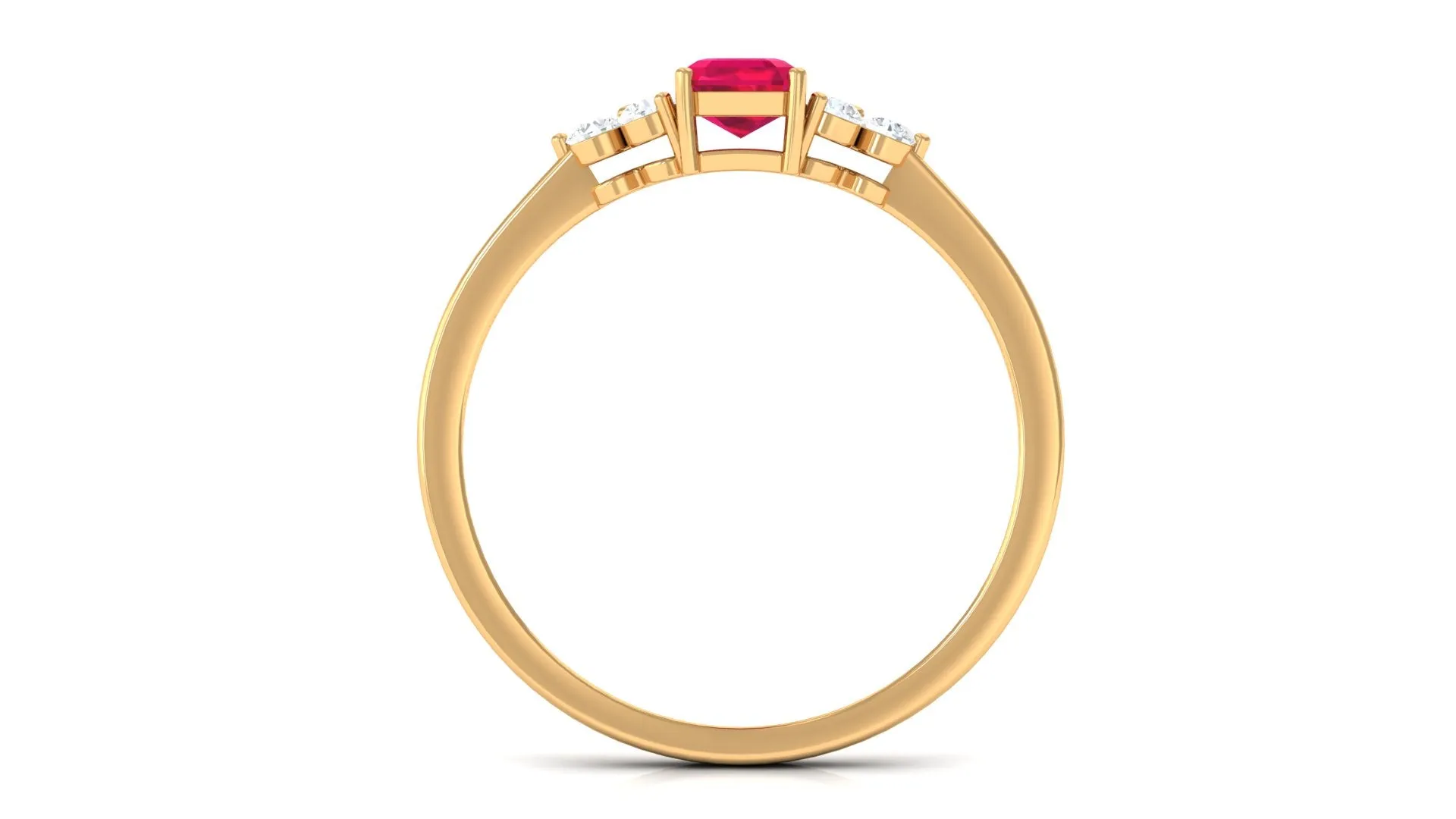 1 CT Octagon Cut Lab Grown Ruby Solitaire Ring with Diamond Trio