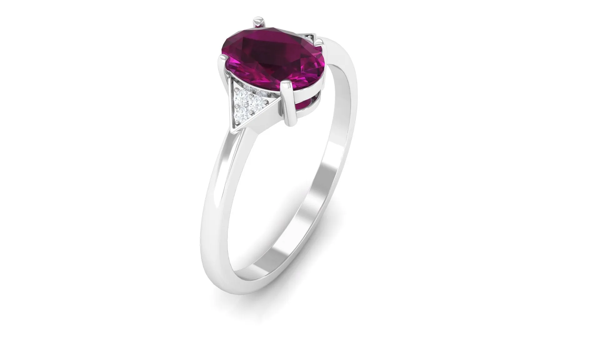 1 CT Oval Rhodolite Solitaire Ring with Diamond Accent