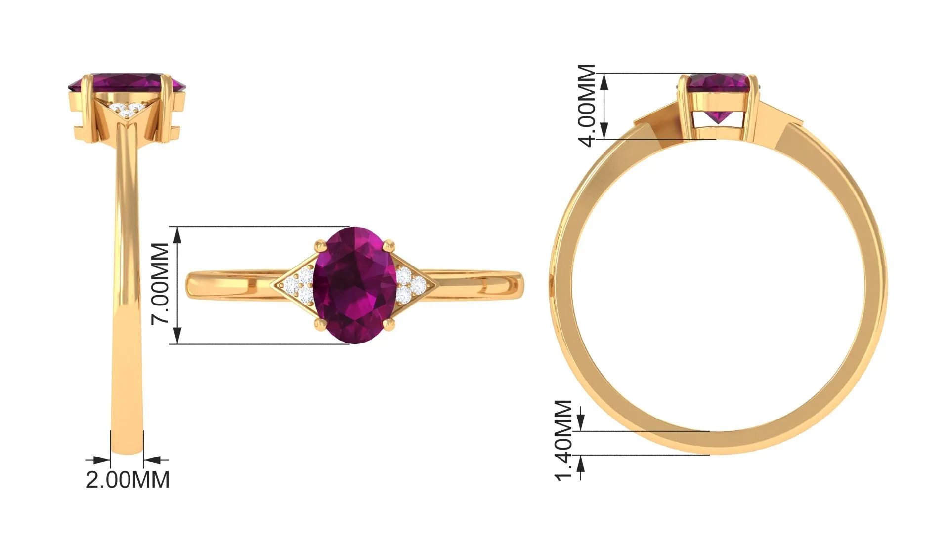 1 CT Oval Rhodolite Solitaire Ring with Diamond Accent