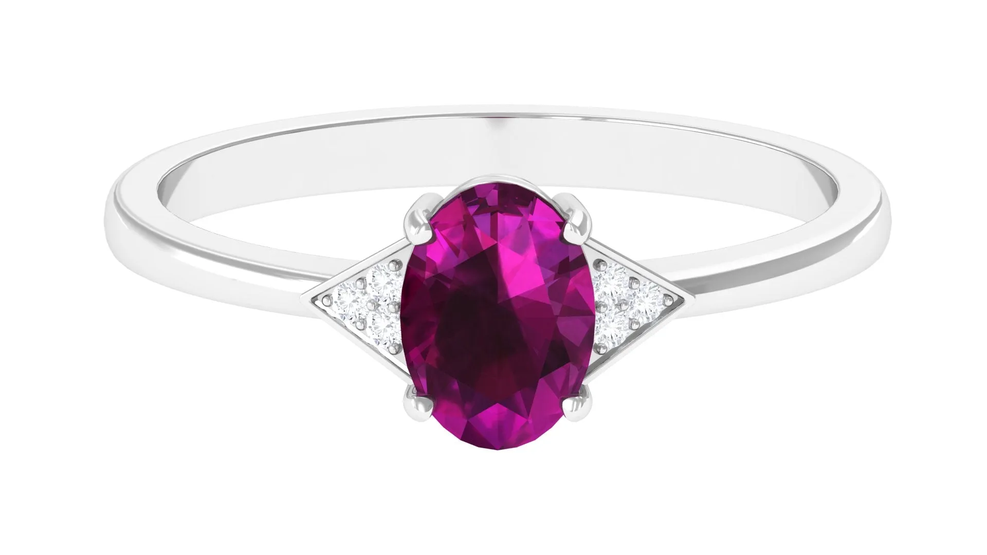 1 CT Oval Rhodolite Solitaire Ring with Diamond Accent