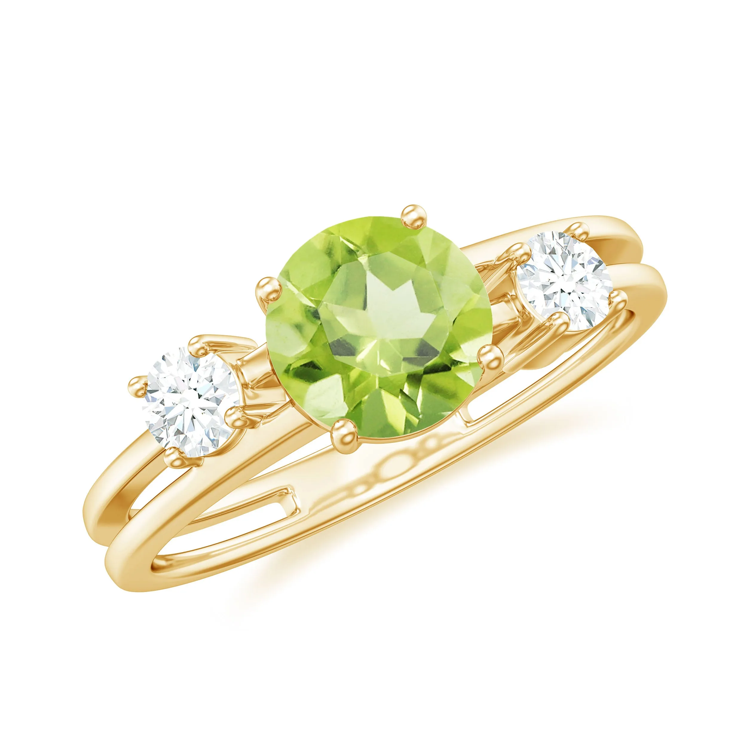 1 CT Peridot Solitaire Double Band Ring with Diamond Stones