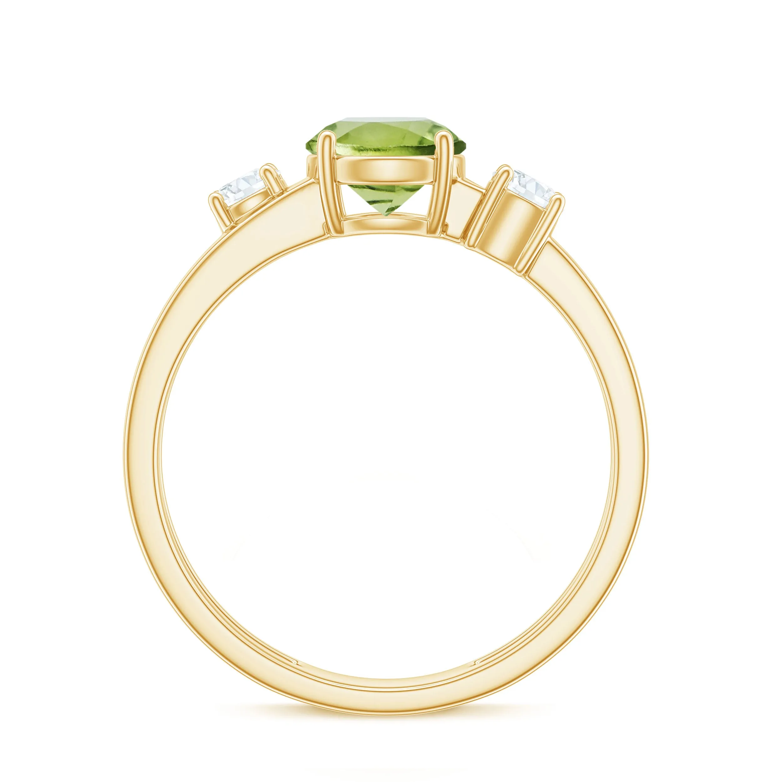 1 CT Peridot Solitaire Double Band Ring with Diamond Stones