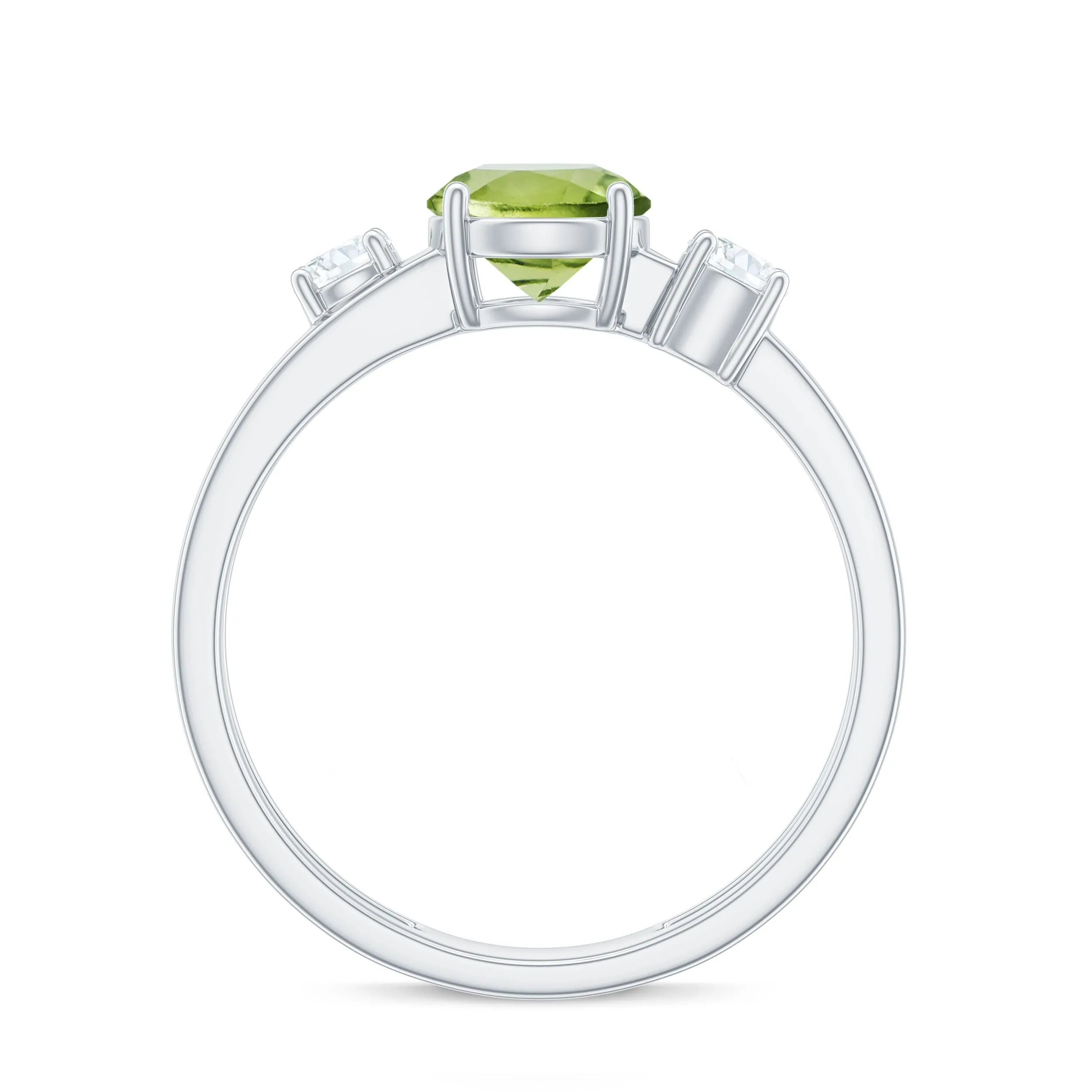 1 CT Peridot Solitaire Double Band Ring with Diamond Stones