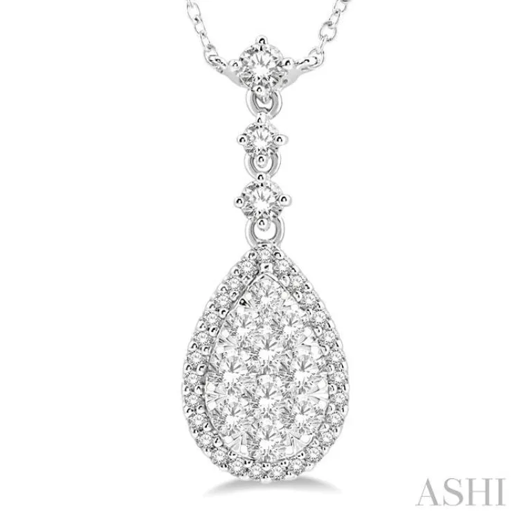 1 Ctw Pear Shape Round Cut Diamond Lovebright Necklace in 14K White Gold