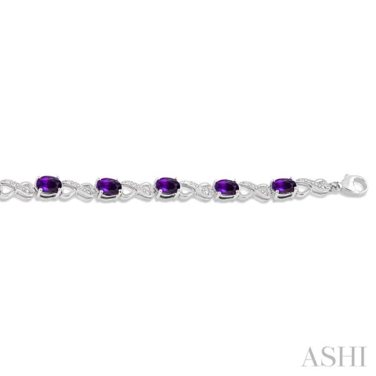 1/10 ctw Round Cut Diamond & 7x5MM Oval Cut Amethyst Semi Precious Infinity Bracelet in Sterling Silver