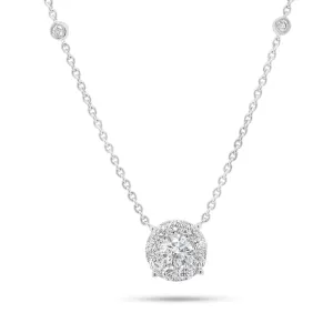 1.15 ct Halo Diamond Pendant Necklace with Diamond Chain