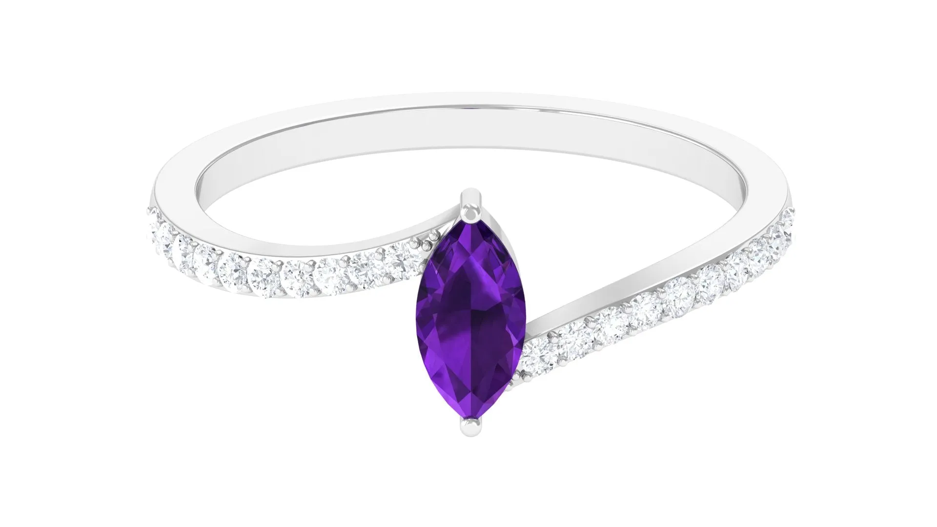 1/2 Ct Bypass Engagement Ring with Amethyst and Diamond