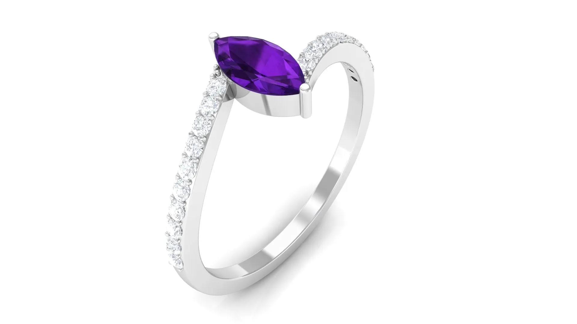 1/2 Ct Bypass Engagement Ring with Amethyst and Diamond