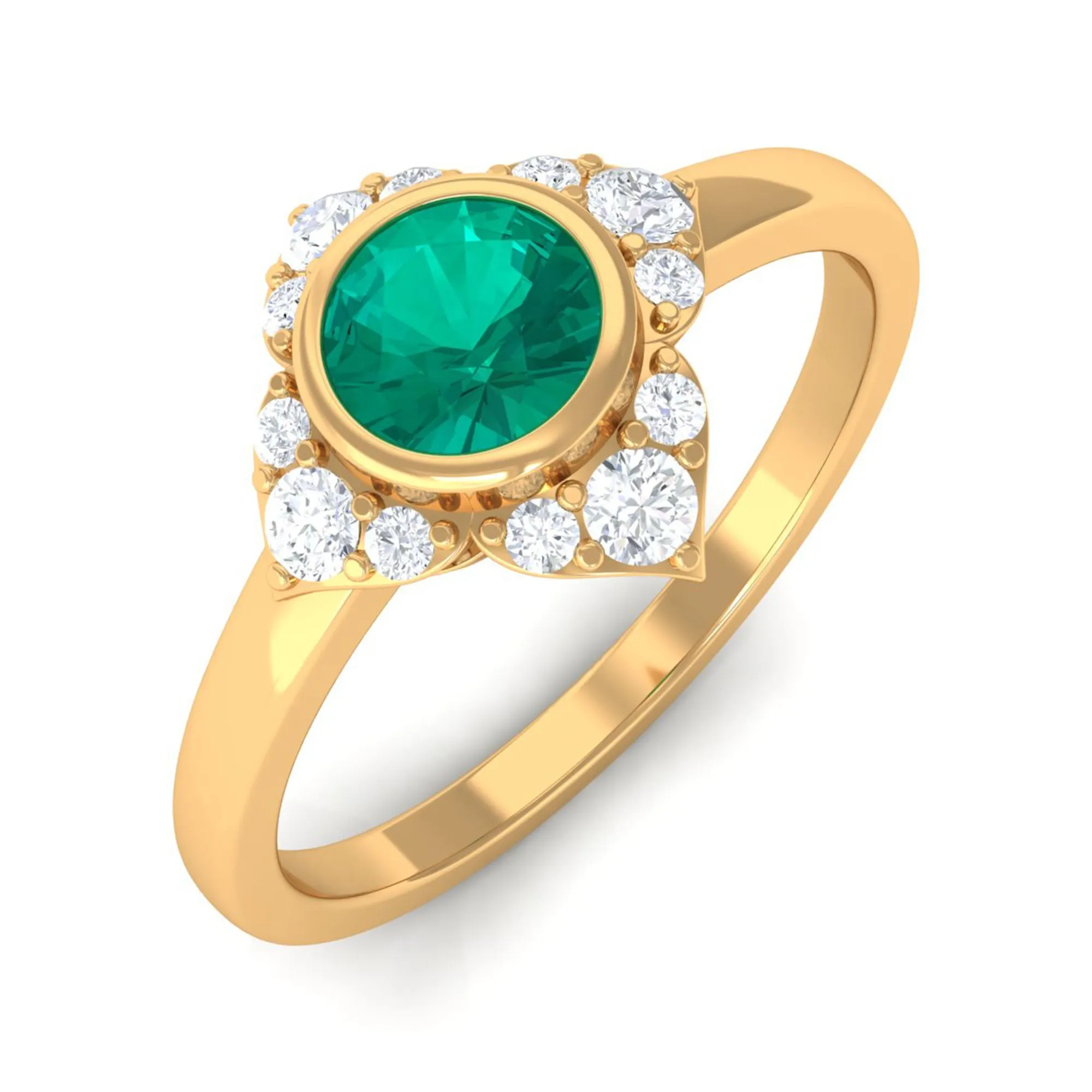 1/2 CT Round Emerald Vintage Engagement Ring with Diamond Accent