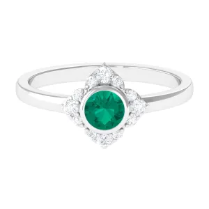 1/2 CT Round Emerald Vintage Engagement Ring with Diamond Accent