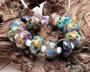 12 Desert Opal Swirls Lampwork Beads Set SRA