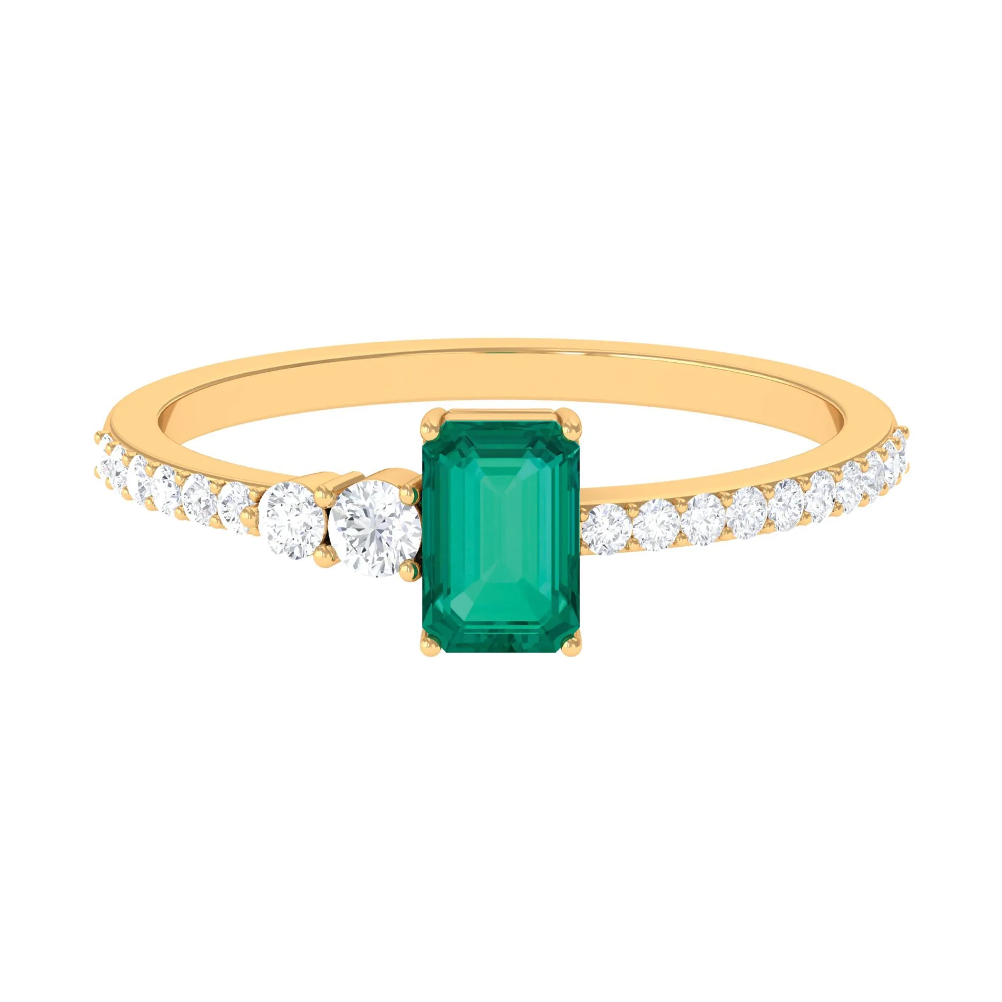 1.25 CT Natural Octagon shape Emerald Solitaire Promise Ring with Diamond