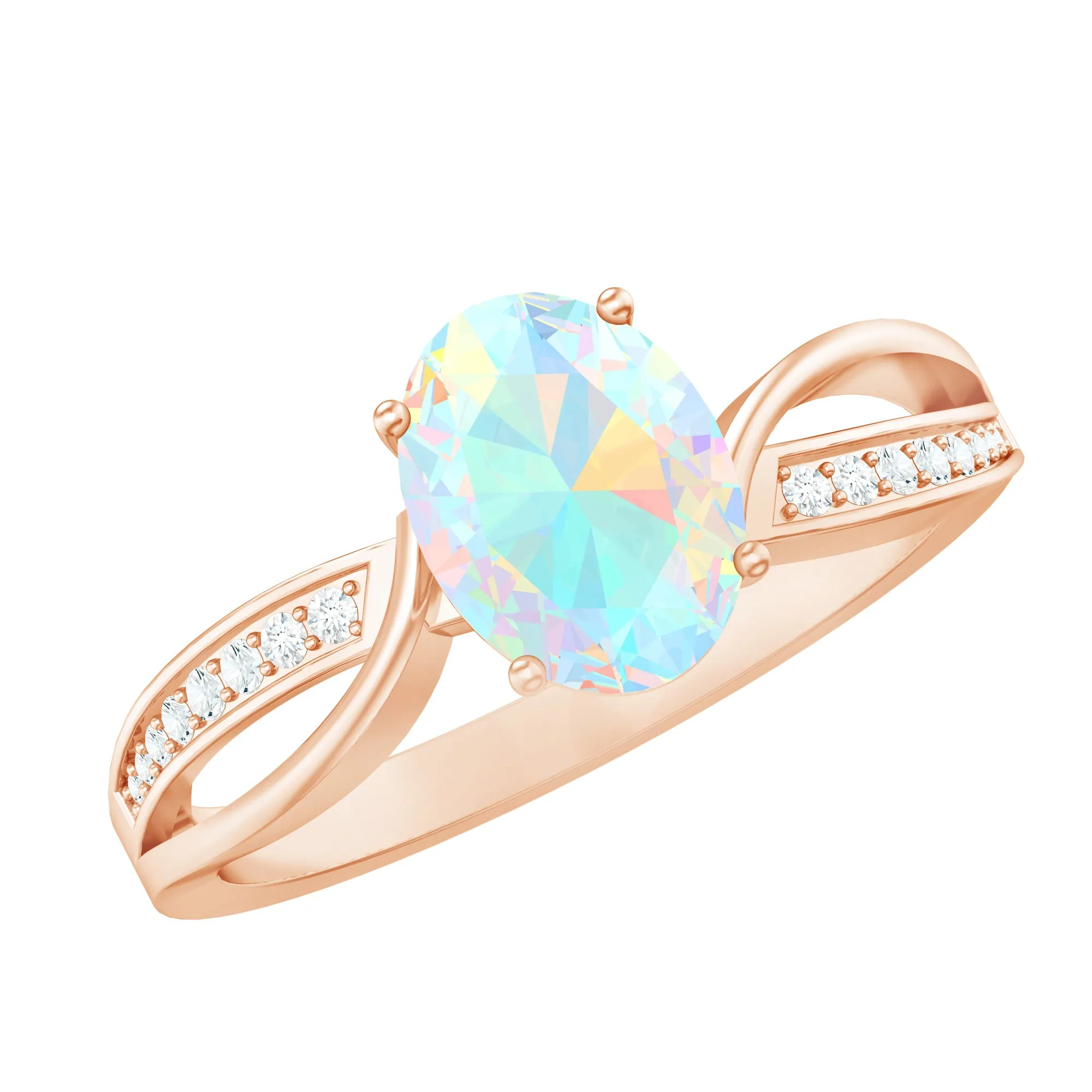 1.25 CT Oval Cut Ethiopian Opal Solitaire Ring with Diamond