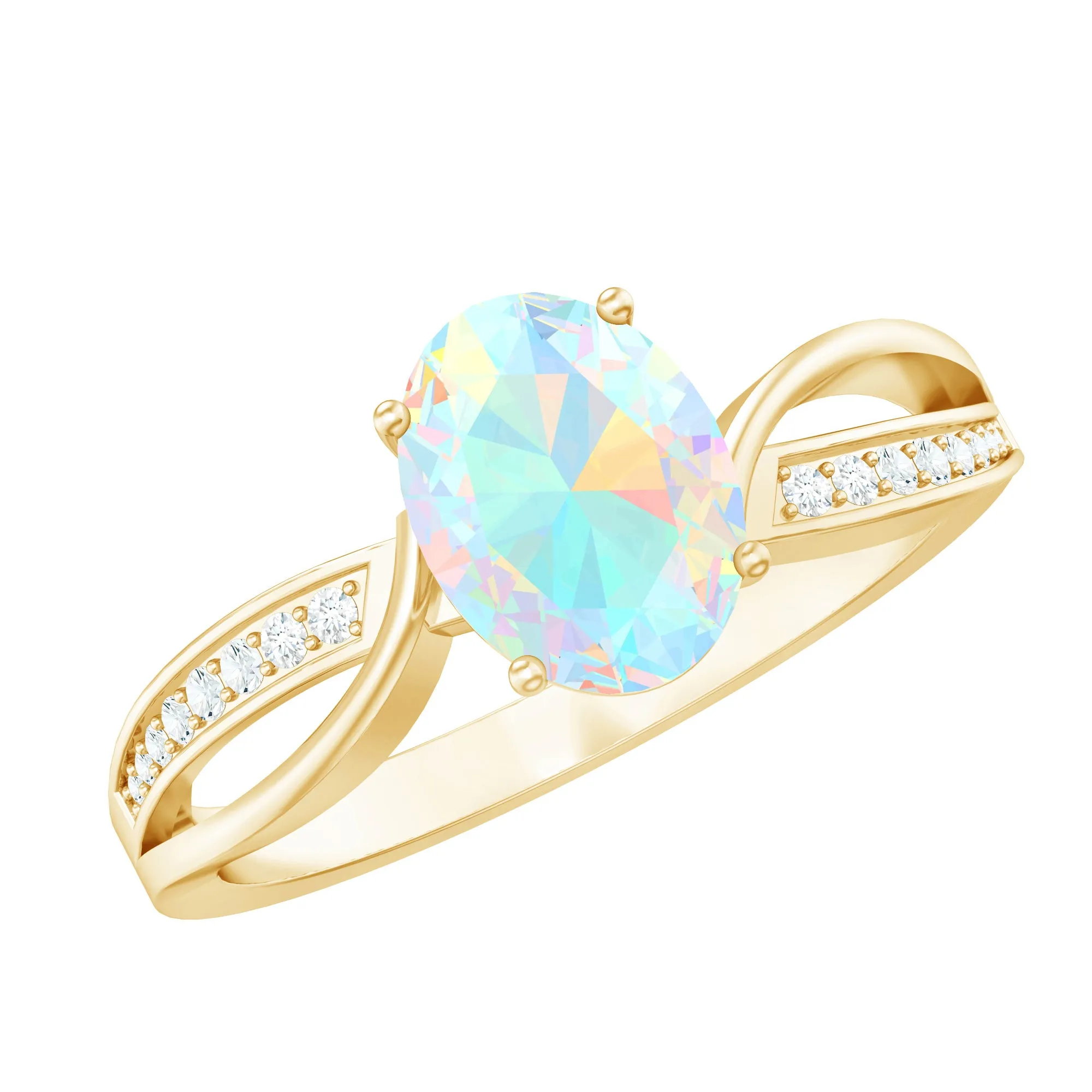 1.25 CT Oval Cut Ethiopian Opal Solitaire Ring with Diamond