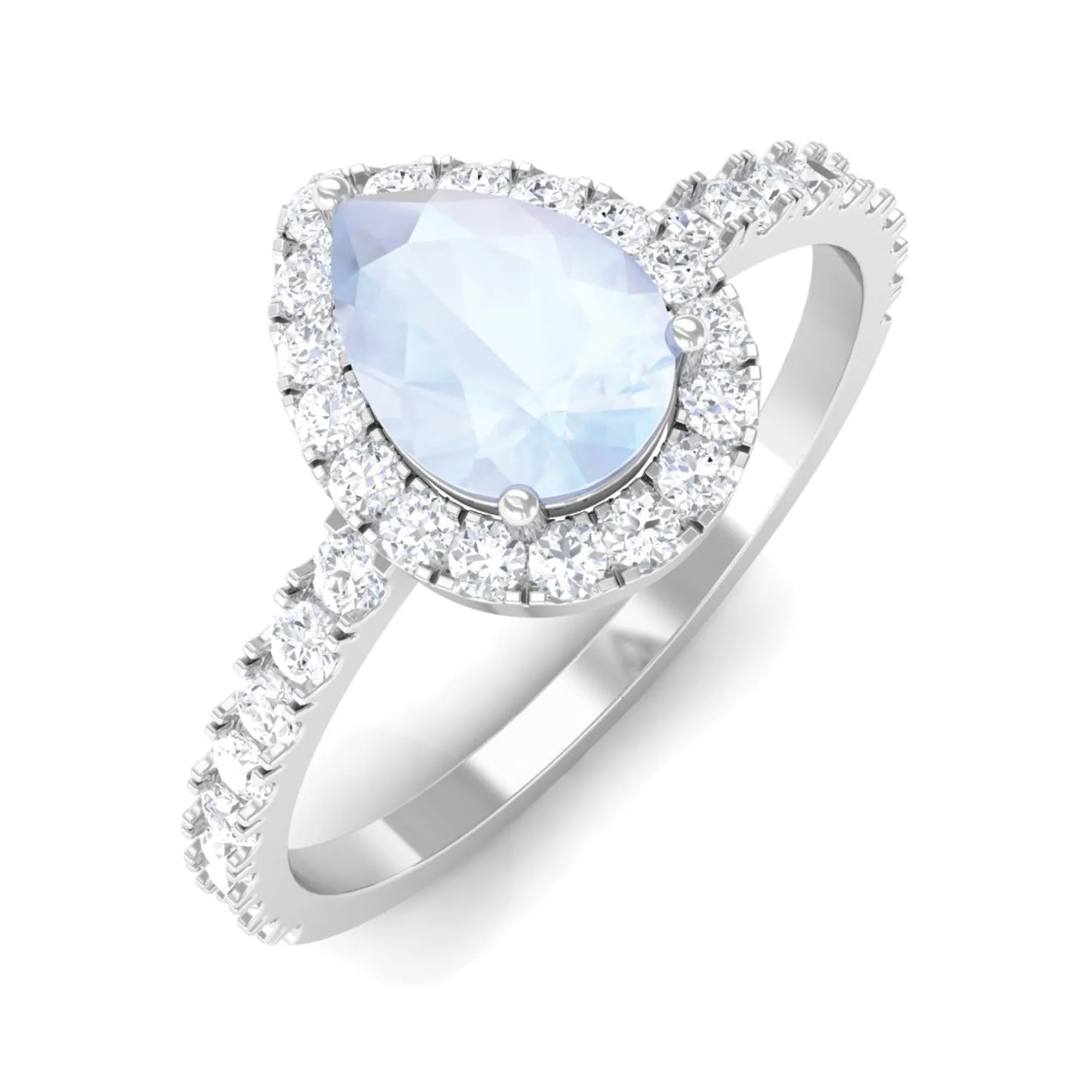 1.25 CT Pear Cut Moonstone Solitaire Simple Engagement Ring with Diamond Accent