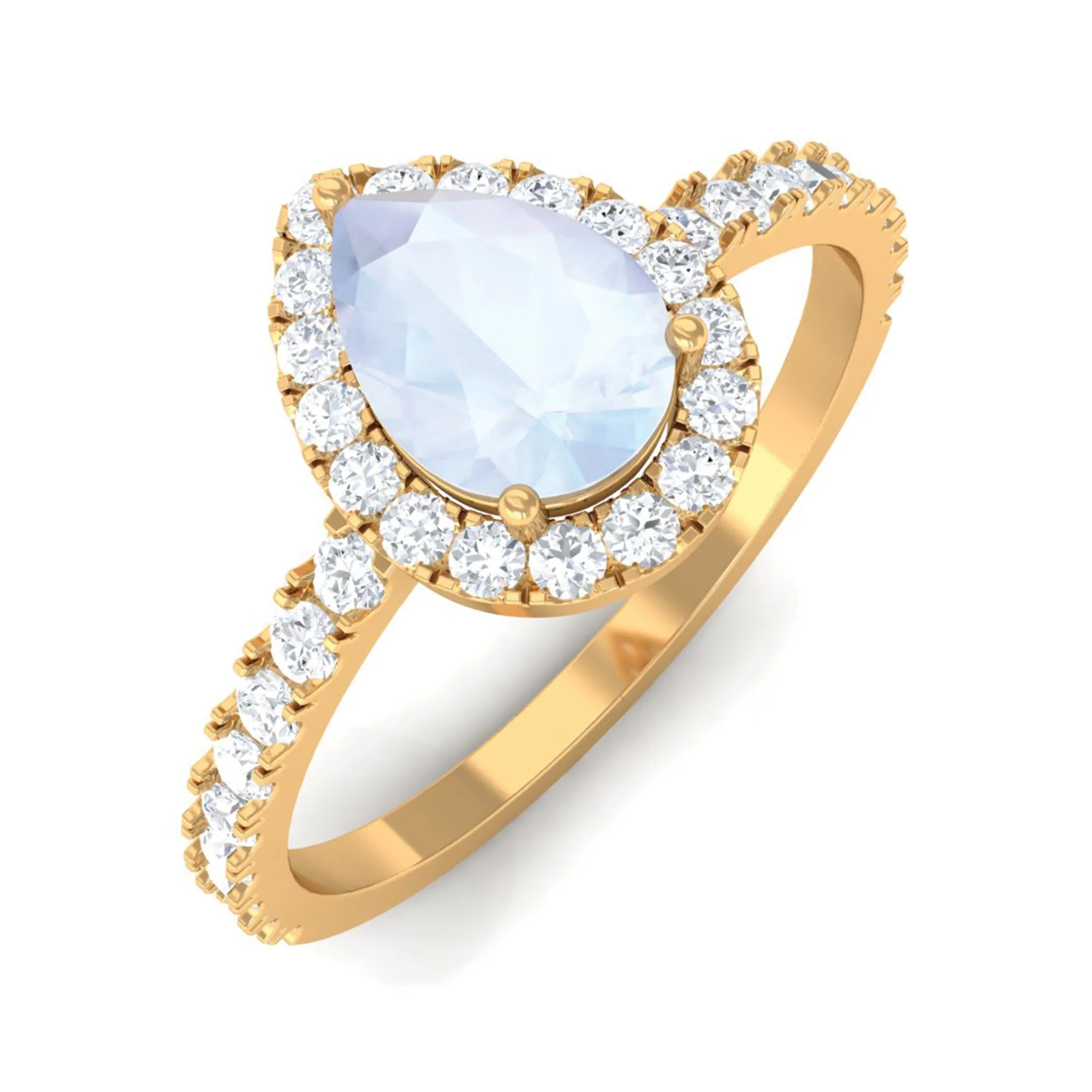 1.25 CT Pear Cut Moonstone Solitaire Simple Engagement Ring with Diamond Accent