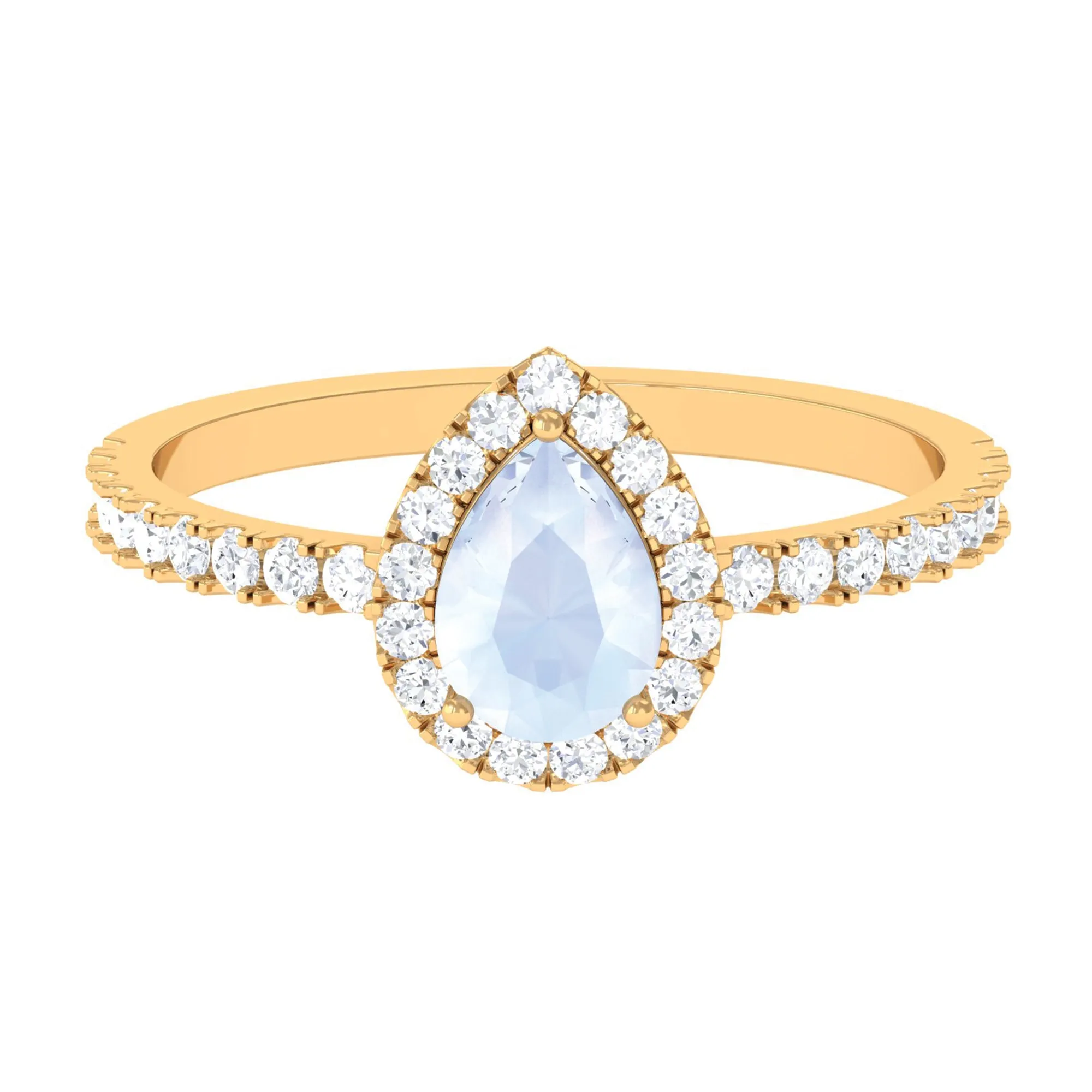 1.25 CT Pear Cut Moonstone Solitaire Simple Engagement Ring with Diamond Accent