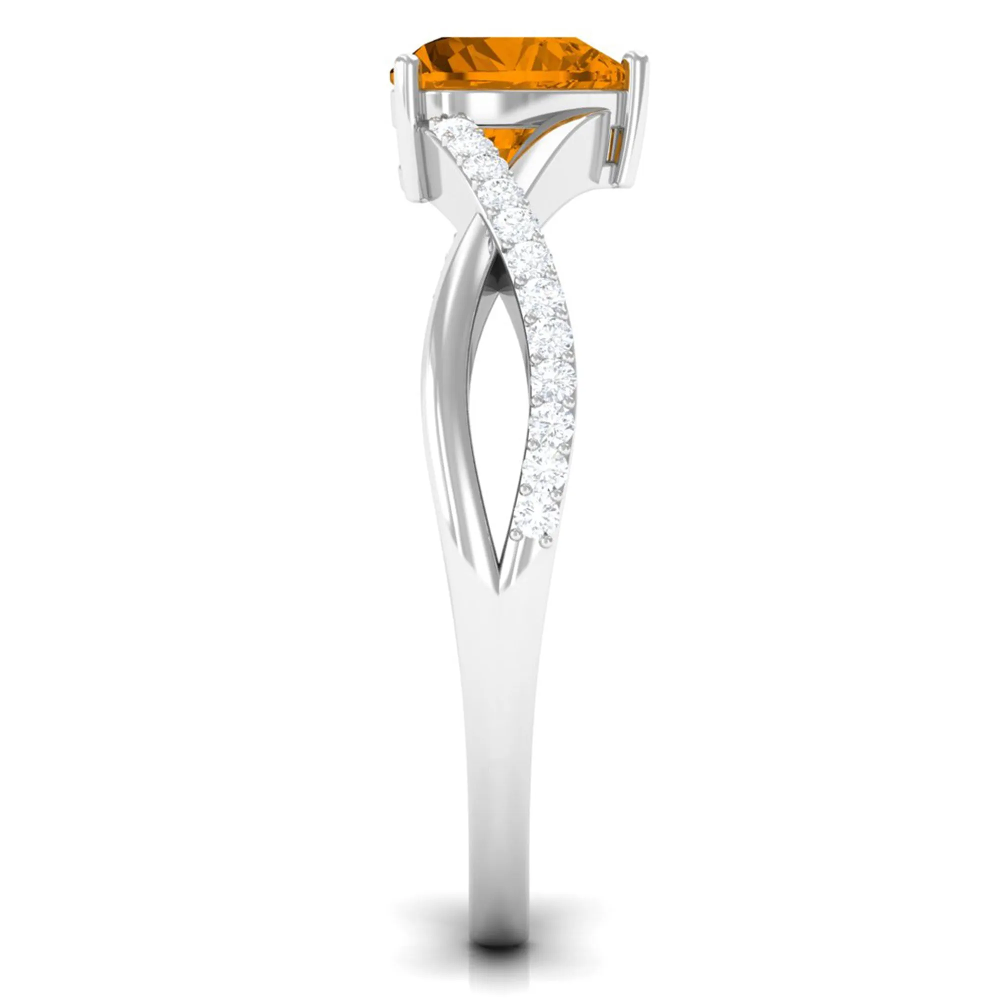 1.25 CT Real Citrine Solitaire Ring in Prong Setting with Diamond