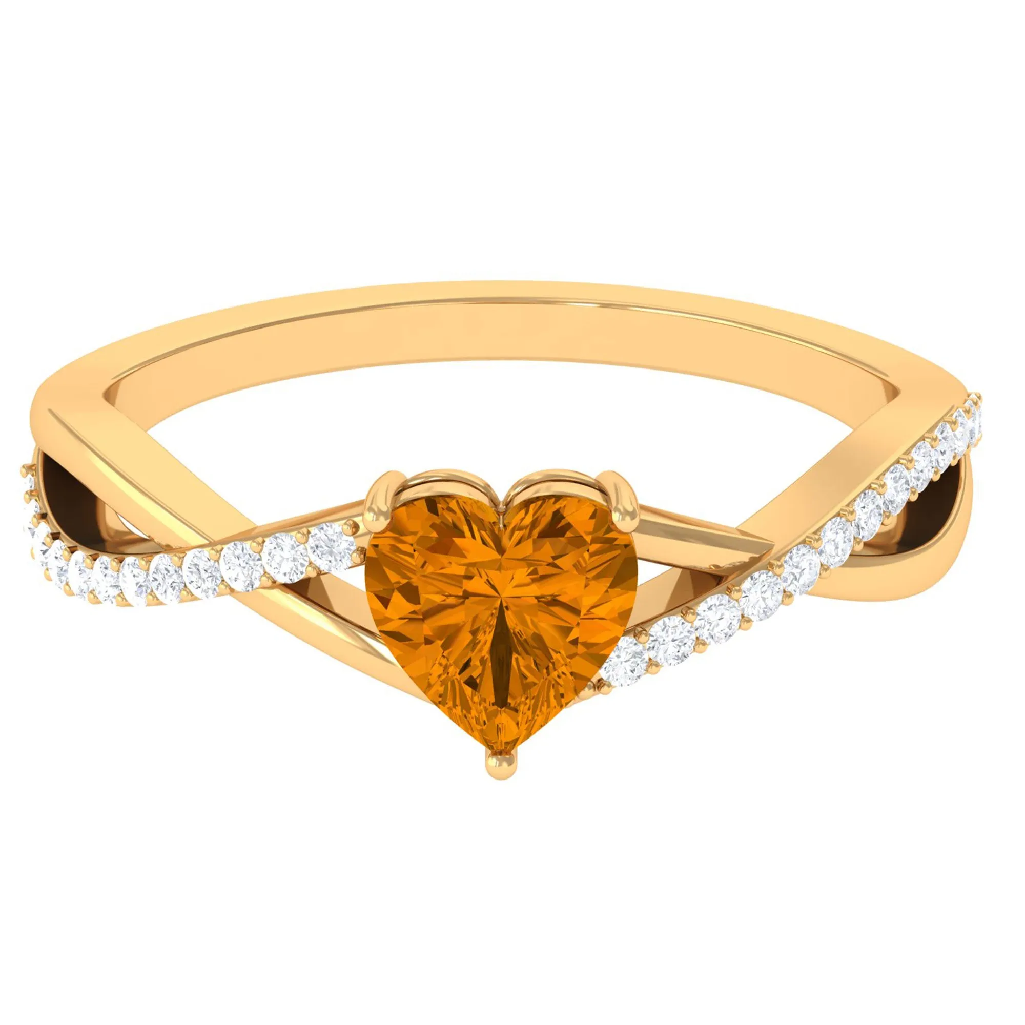 1.25 CT Real Citrine Solitaire Ring in Prong Setting with Diamond