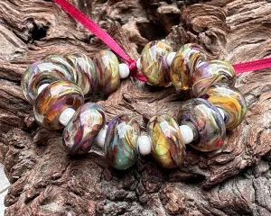 13 Desert Opal Swirls Lampwork Beads Set SRA