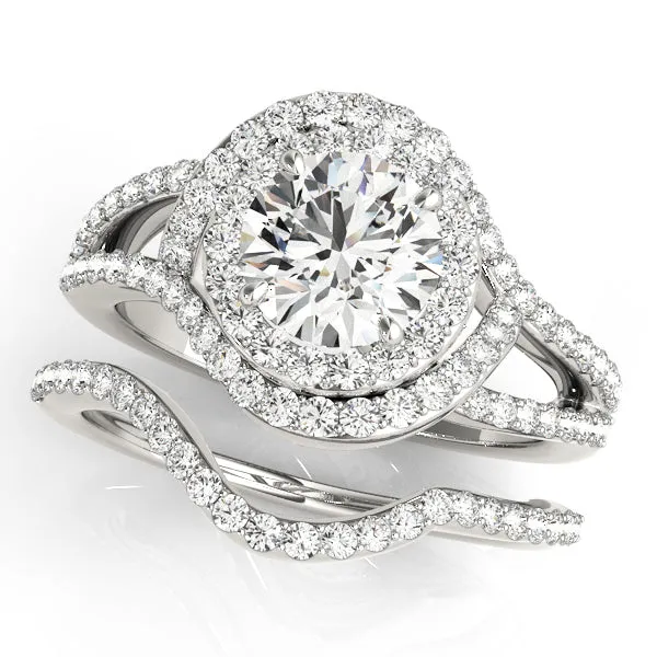 14K Halo Double Row Twist Engagement Ring