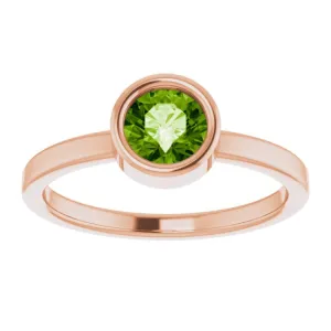 14K Rose 5.5 mm Natural Peridot Ring