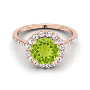 14K Rose Gold Peridot Peridot Halo Diamond Pave Engagement Ring -3/8ctw