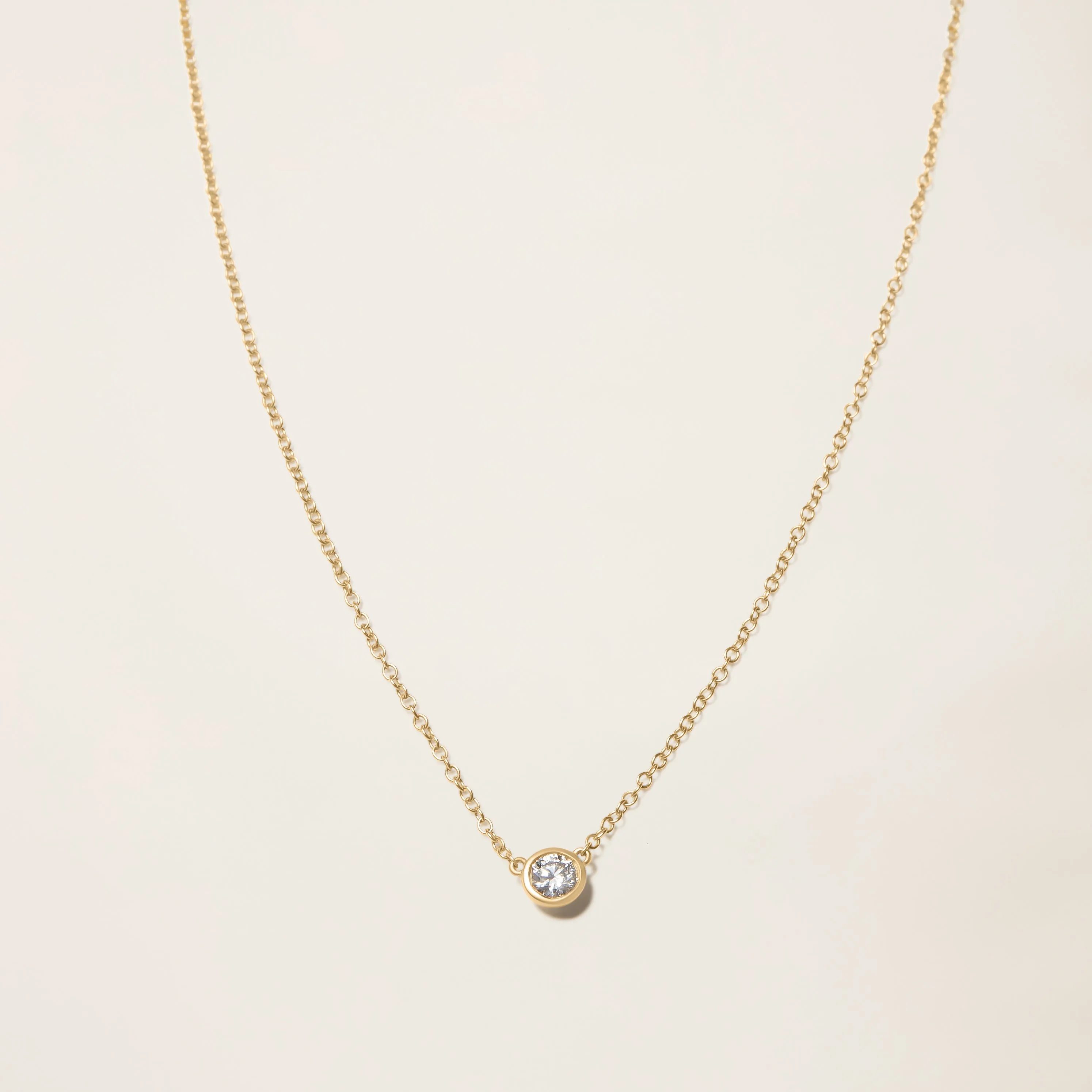 14k Solid Gold Diamond Solitaire Bezel Necklace