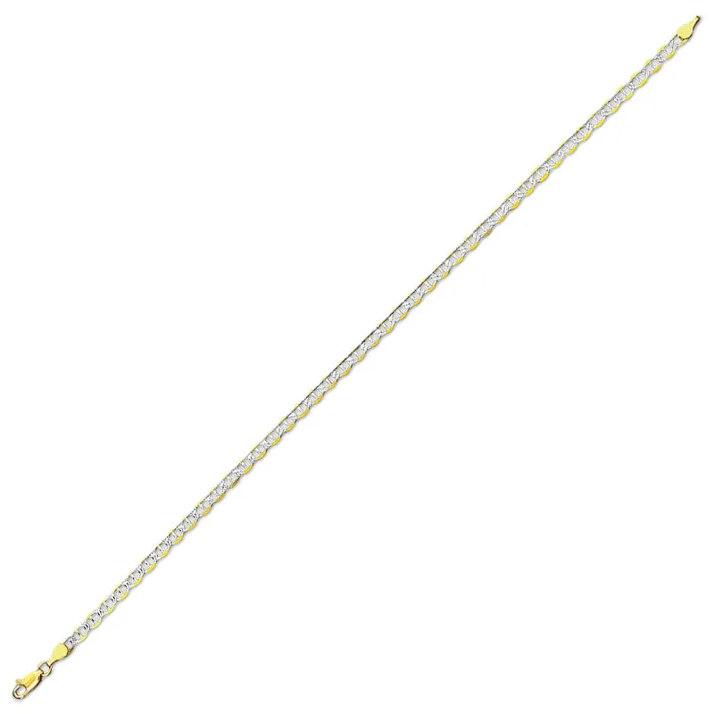 14K Two Tone White Pave Marina Anklet, 4.1mm (14K-WPM100-10)