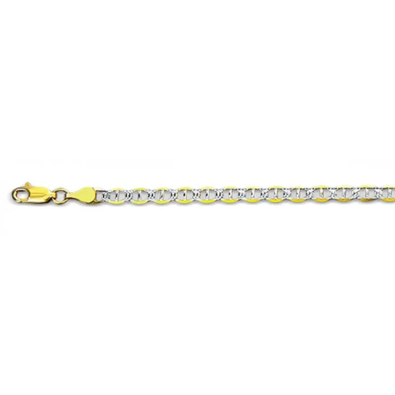 14K Two Tone White Pave Marina Anklet, 4.1mm (14K-WPM100-10)