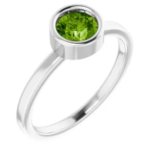 14K White 5.5 mm Natural Peridot Ring