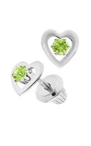 14k White Gold Peridot Heart Earring