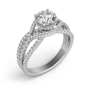 14K White Gold Round Brilliant Diamond Crossover Engagement Ring (Semi-Mount)