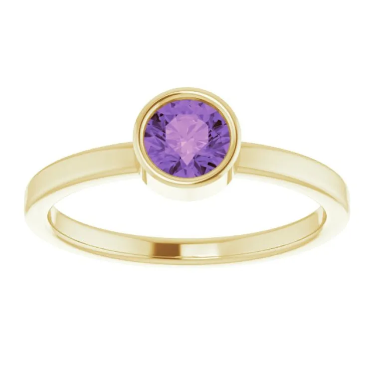 14K Yellow 5 mm Natural Amethyst Ring