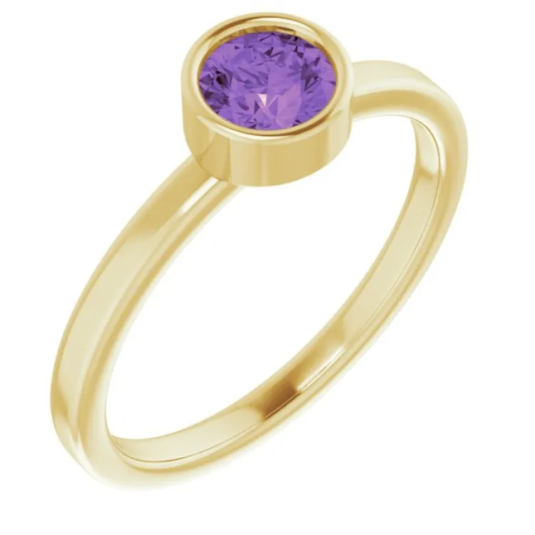 14K Yellow 5 mm Natural Amethyst Ring