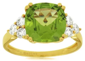 14k yellow gold cushion peridot and diamond accent ring