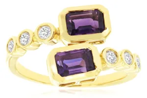 14k yellow gold emerald cut amethyst diamond bypass ring