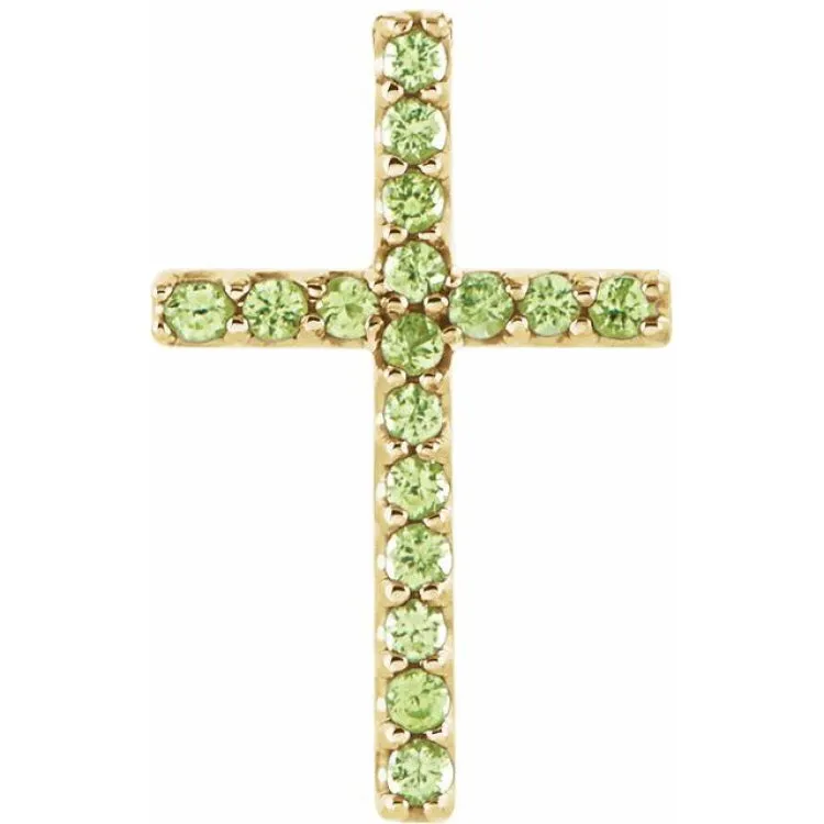 14K Yellow Natural Peridot Petite Cross Pendant