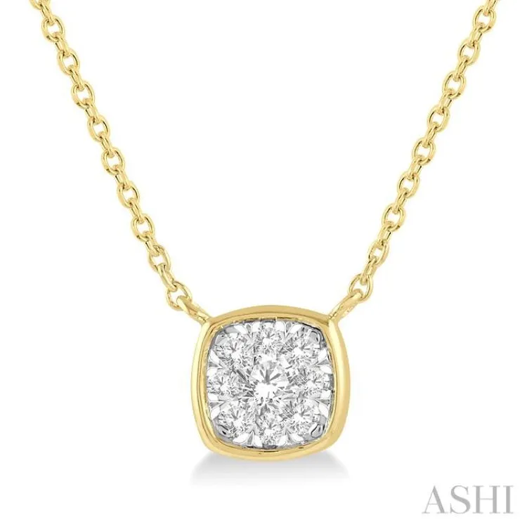 1/6 Ctw Cushion Shape Lovebright Diamond Necklace in 14K Yellow and White Gold