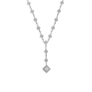 16" Rhodium Plated CZ Diamond Shape Y Drop Necklace