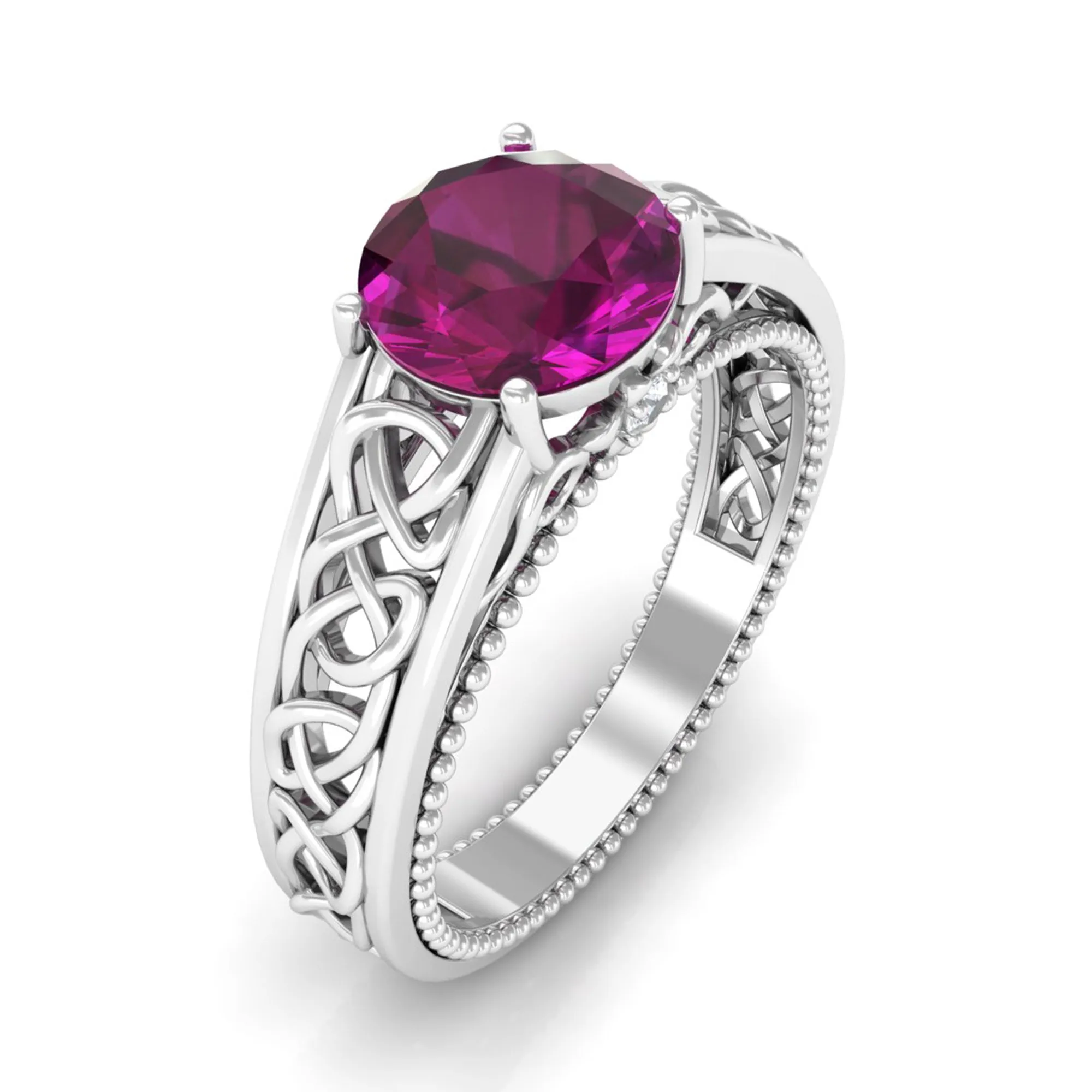 1.75 CT Rhodolite Solitaire Celtic Engagement Ring with Diamond