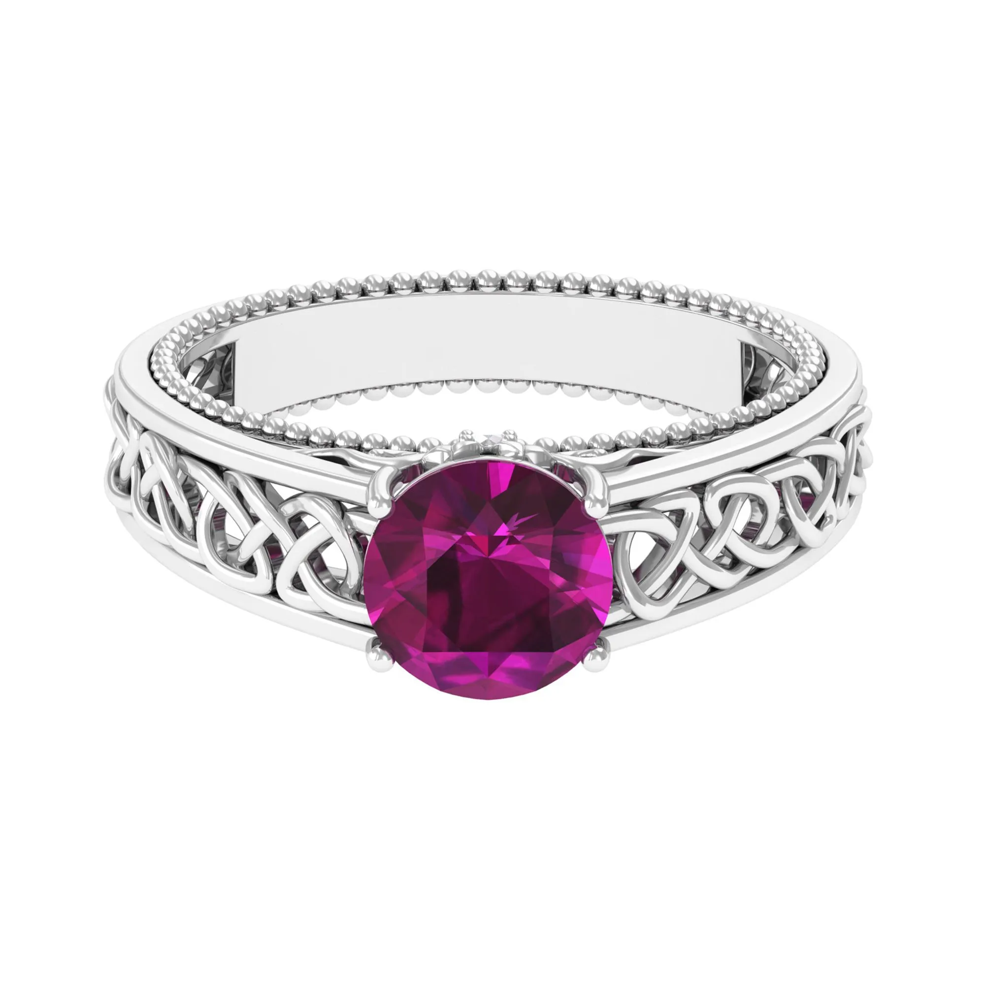 1.75 CT Rhodolite Solitaire Celtic Engagement Ring with Diamond