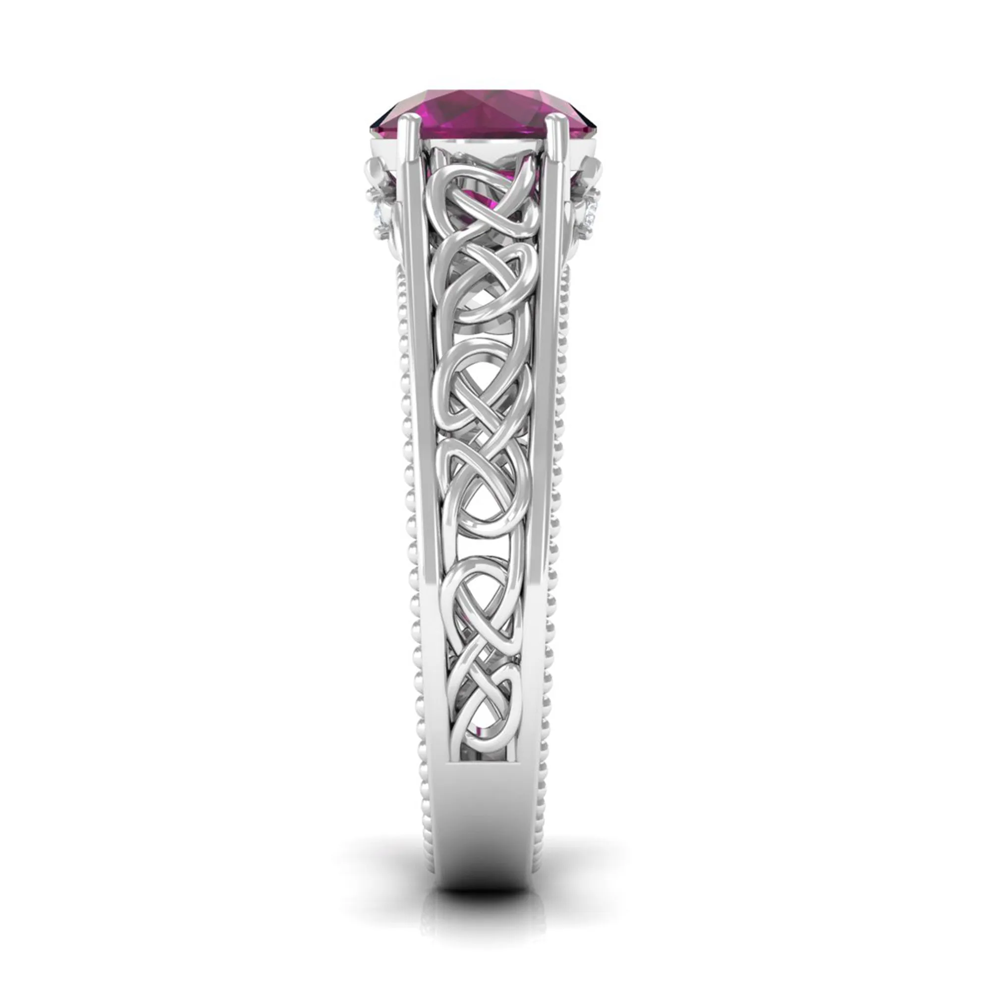 1.75 CT Rhodolite Solitaire Celtic Engagement Ring with Diamond