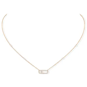 18ct Pink Gold Move Uno Single Diamond And Pave Set Diamond Necklace